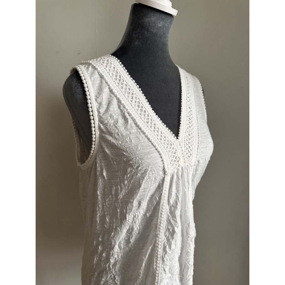 Sundance White Cotton Boho Crochet Lace Tank Top Cottagecore V Neck Flowy S